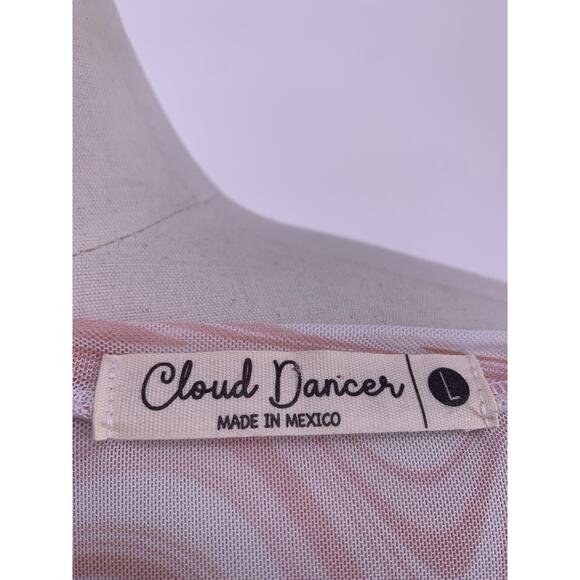 Y2K Swirl Print Mesh Top Short Sleeve Fairy Rave Indie Psychedelic L - Picture 6 of 7